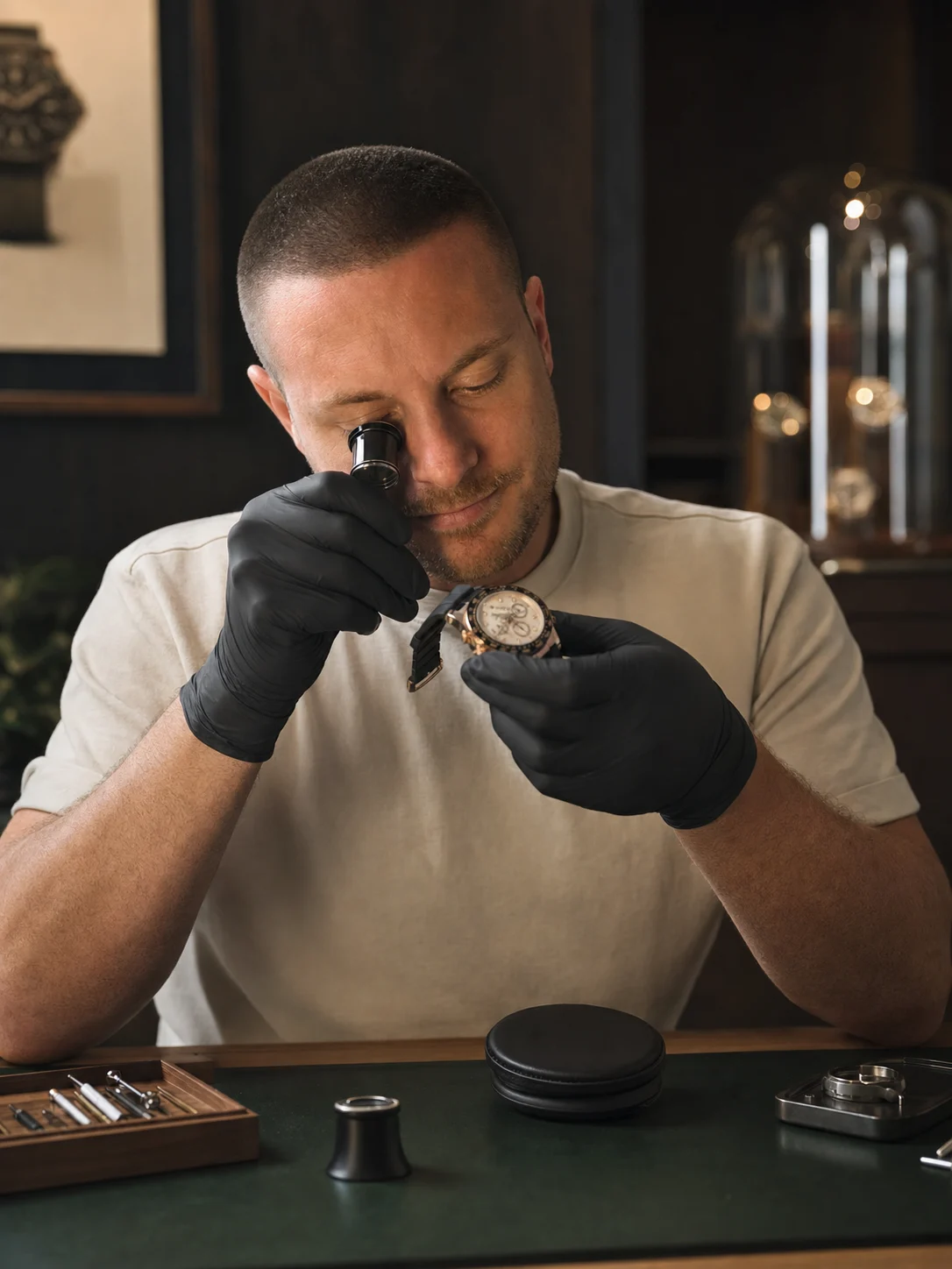 Felix prüft eine Luxusuhr bei Watchpanda